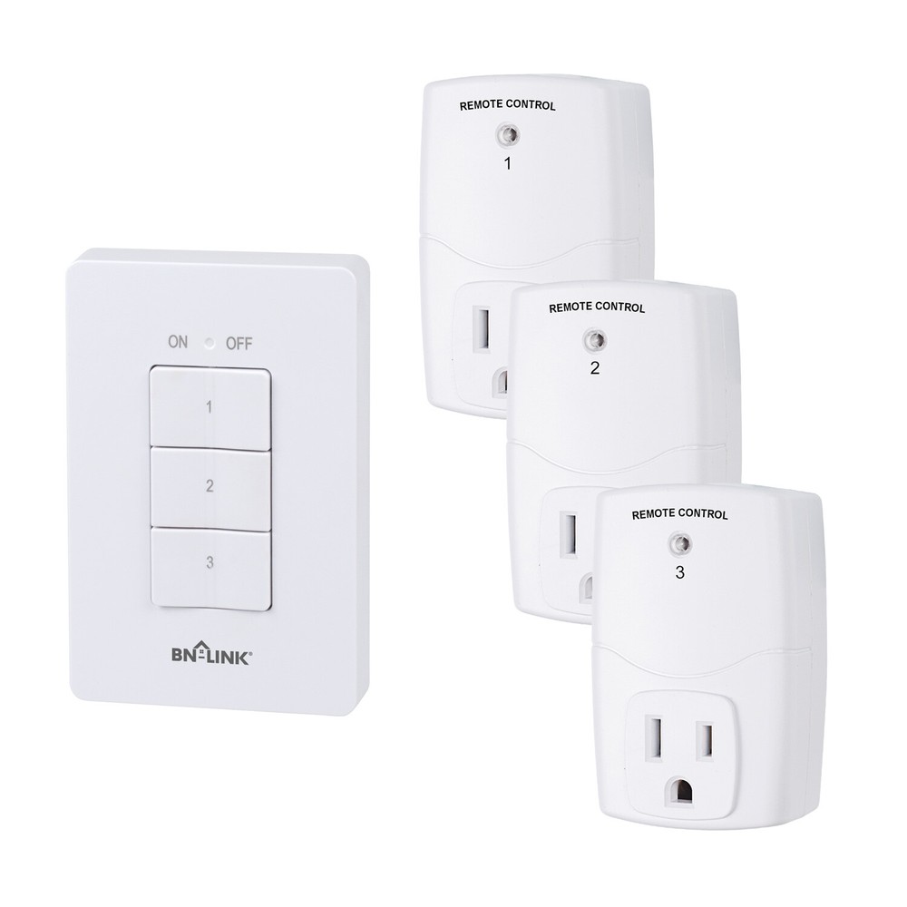 BN-LINK Wireless Wall-Mounting Remote Control Outlet Switch Power Plug In White