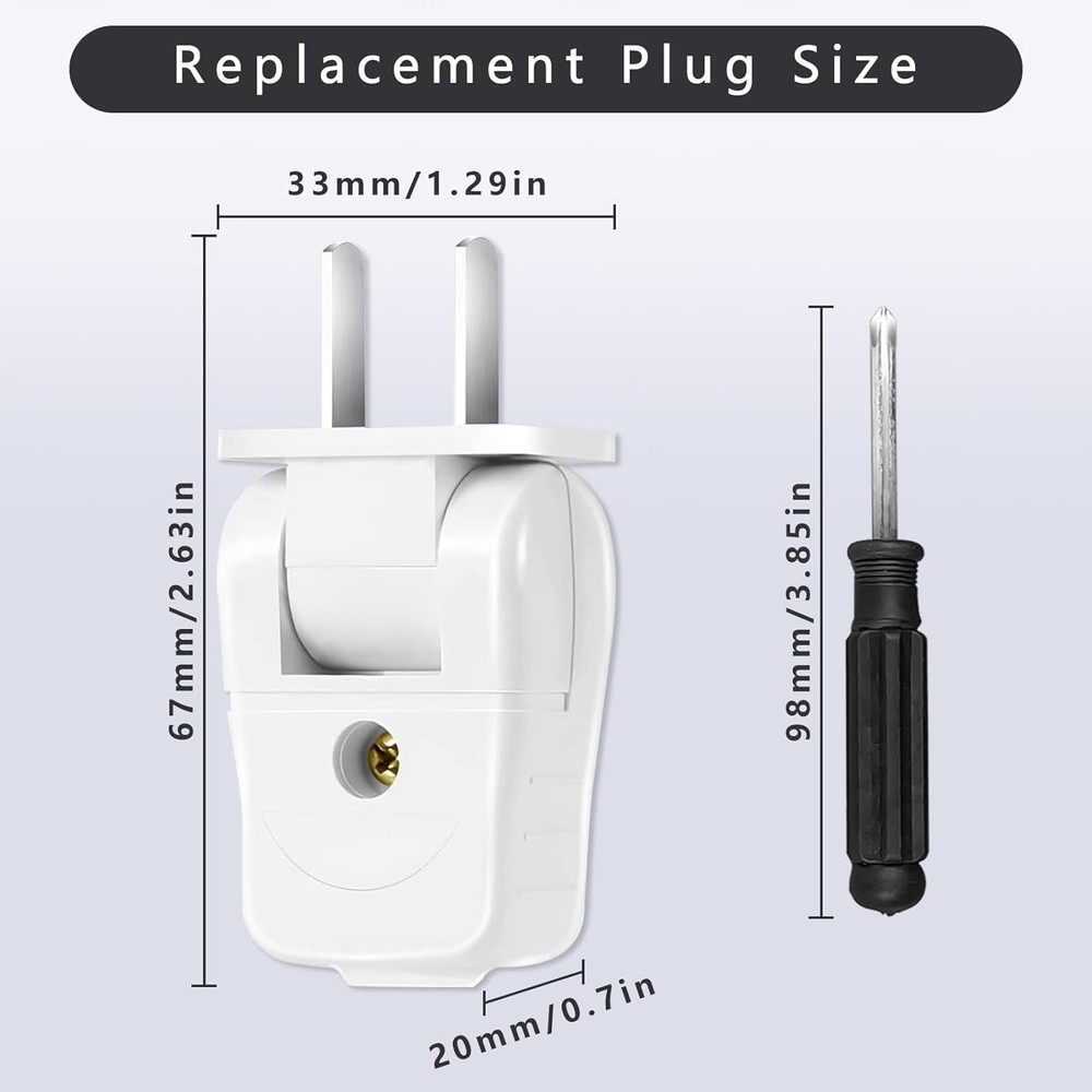 Replacement Plug 2 Prong, Extension Cord Replacement Male Power Plug, 3 Pcs