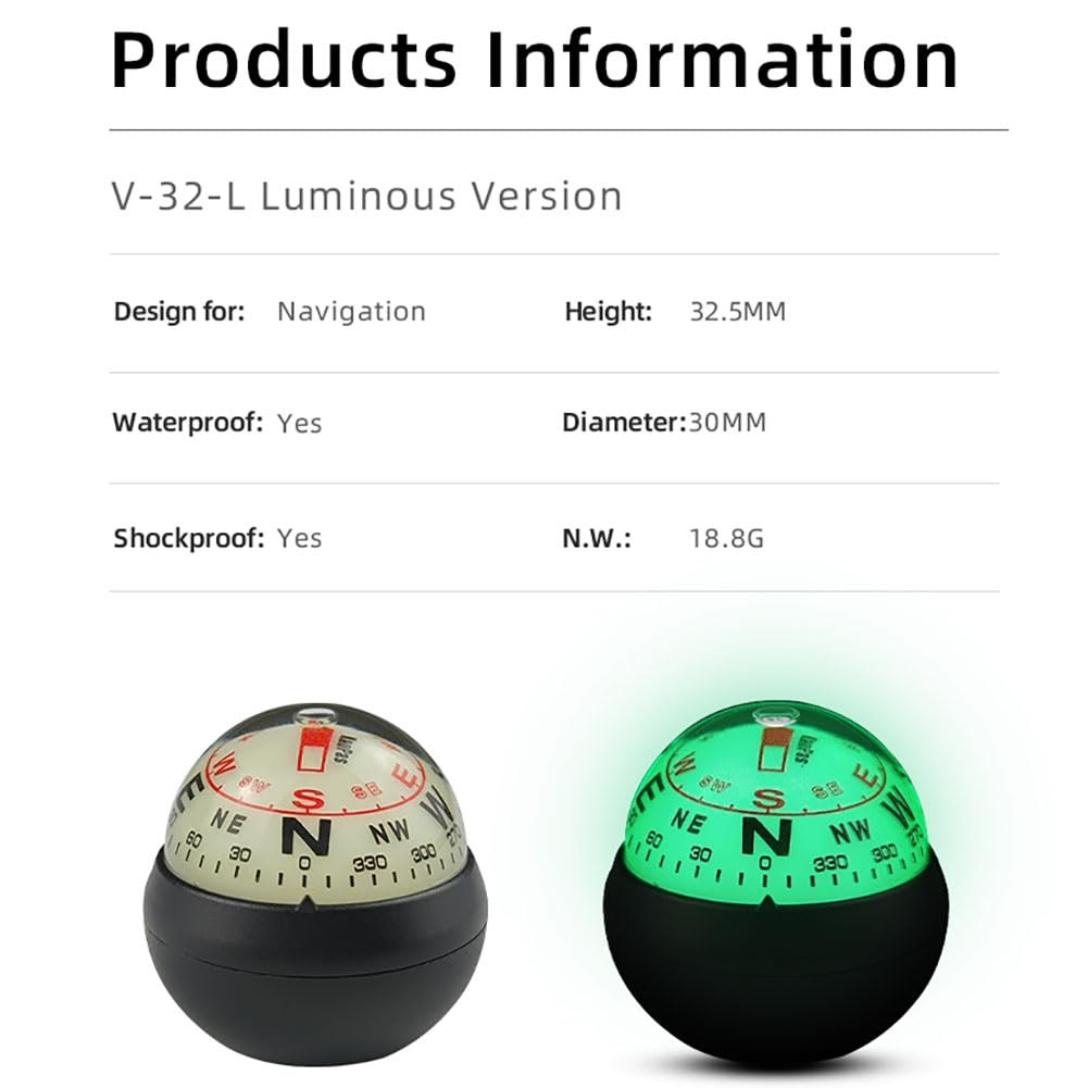 KanPas Dashboard Compass Ball with Double Dials for Cars Boats (V-32-L Lumino...