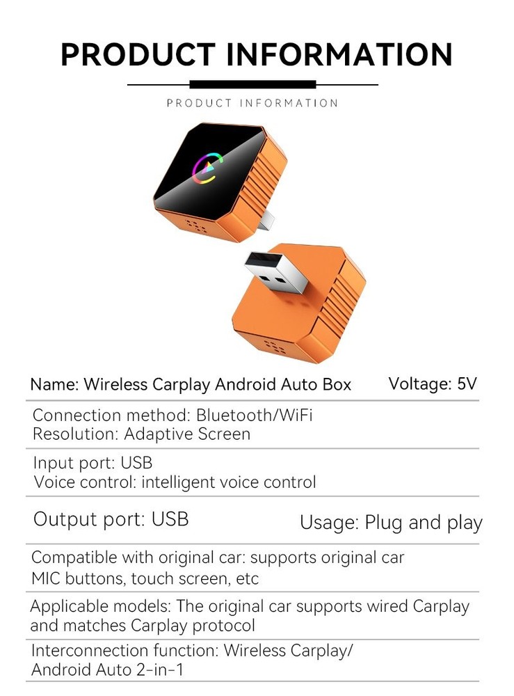 2-in-1 Wireless CarPlay Adapter Plug&Play USB Mirroring Screen for iPhone iOS10+