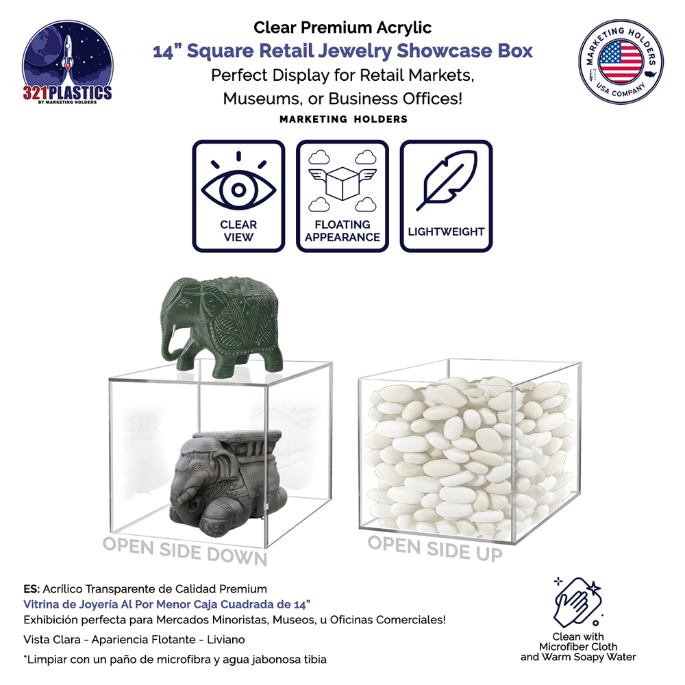 14" Square Clear Acrylic Retail Display Box or Storage Bin