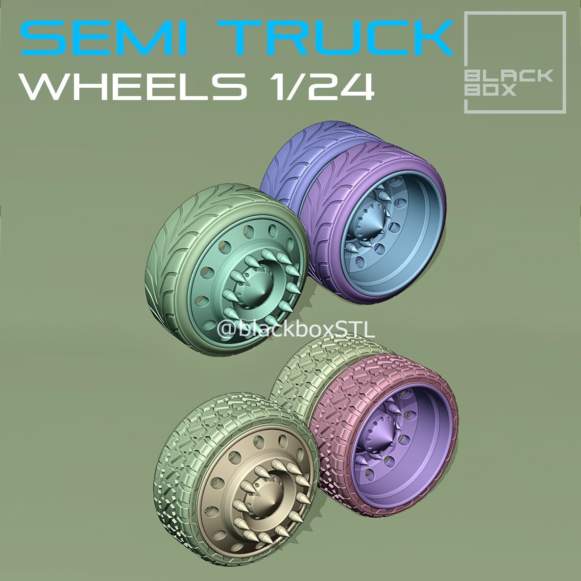 1:25-1:24 Scale Resin Semi Truck-Dually Rims and Tires (FULL SEMI SET)