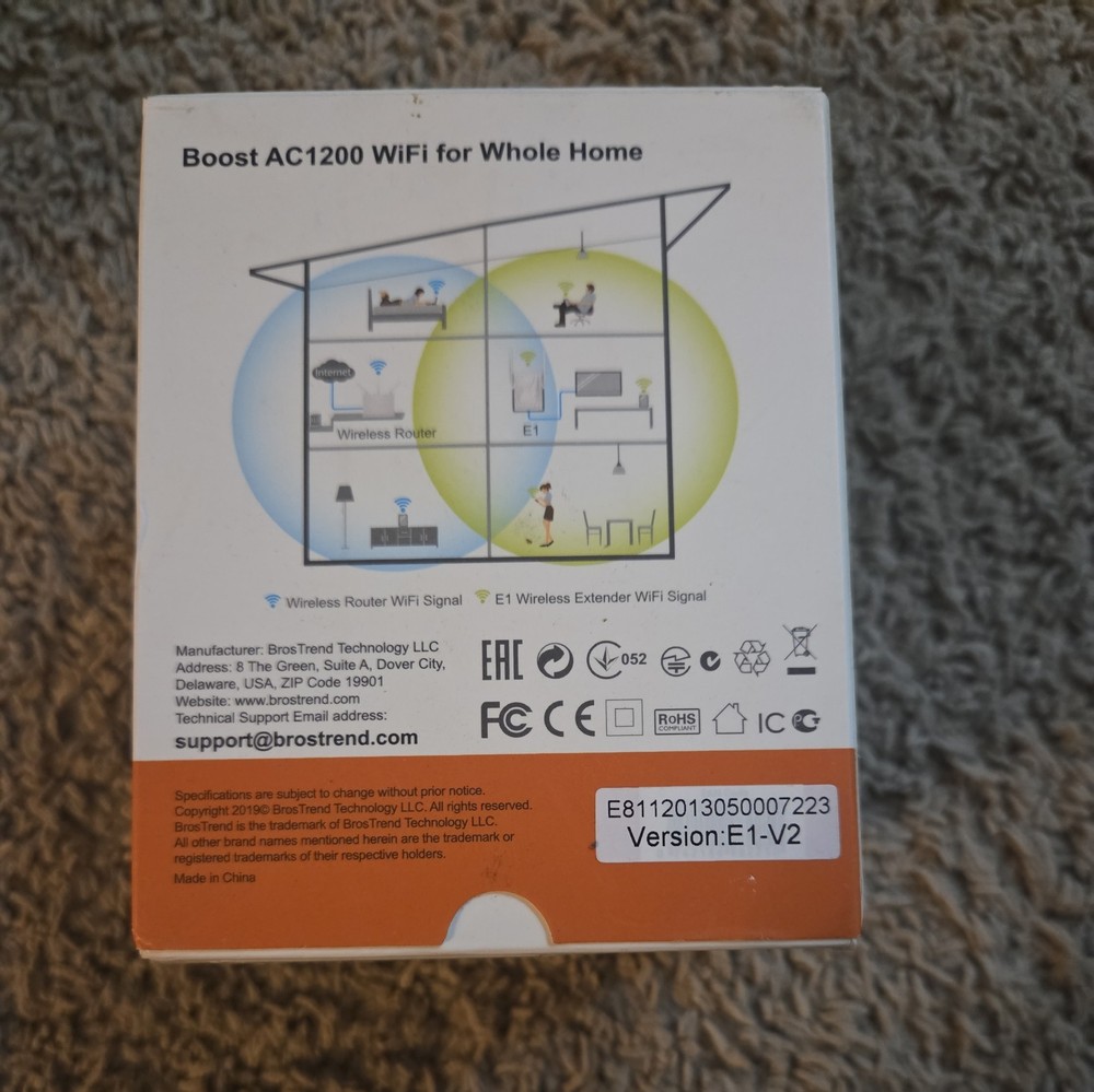 New BrosTrend AC1200 Dual Band WiFi Extender Model: E1 *Better Wireless Coverage