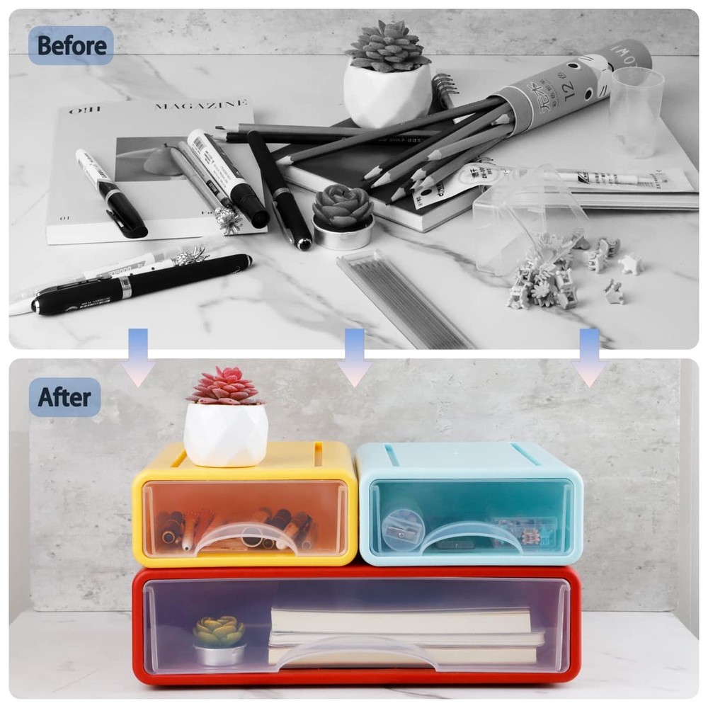 Stackable Desk Organizer, 3-Piece Plastic Drawer Set, White, 13" Wide Letter ...