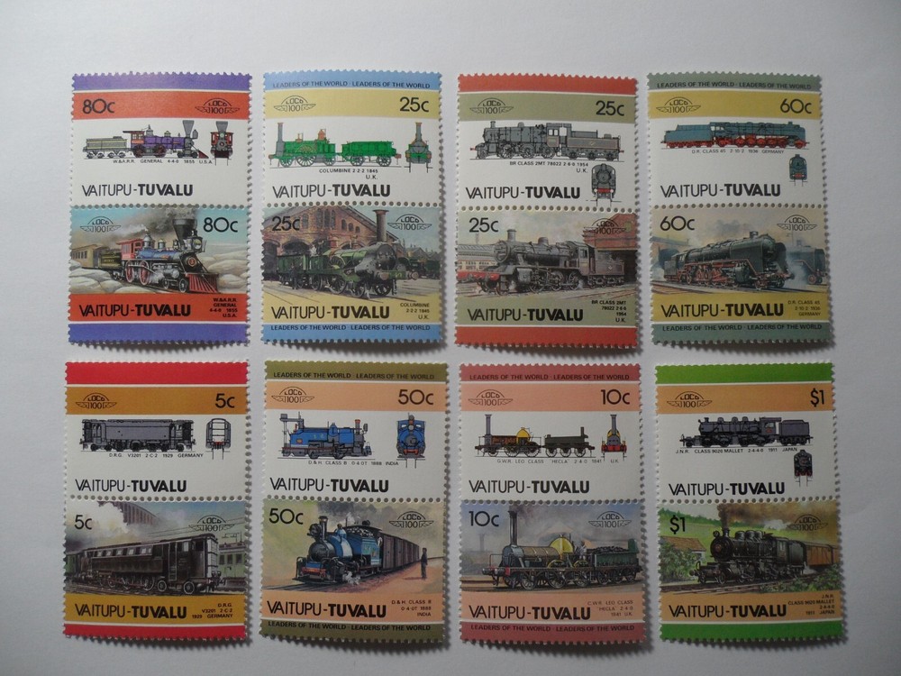 Discount Stamps : TUVALU 8v TRAIN / RAILWAY 8v MINT  PAIR