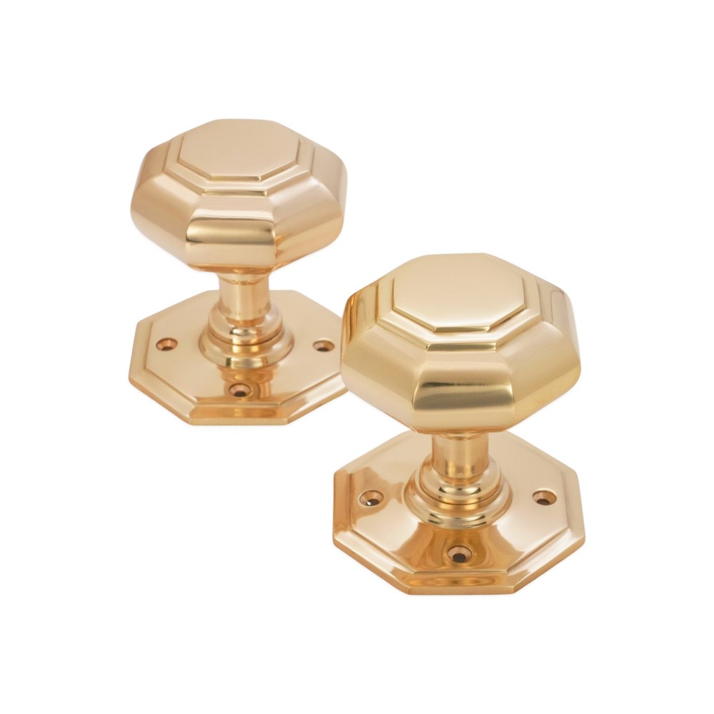 Door Knob Pair of Solid Octagonal Large Mortice Pull Handle Set Brass & Nickel