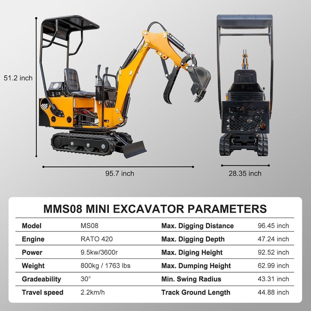 0.8Ton Mini Excavator with 13.5HP Gasoline Engine Compact Crawler Digger
