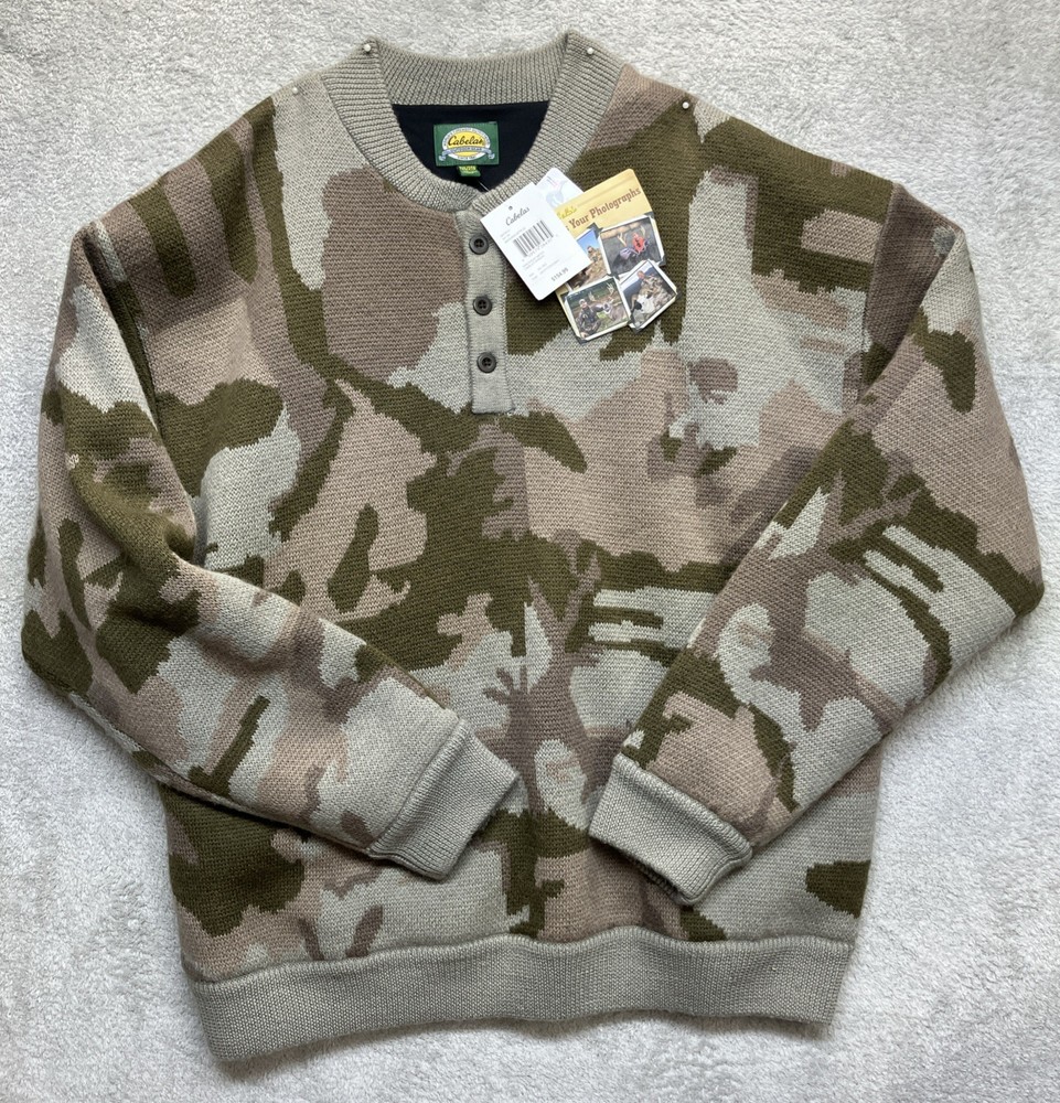 Cabela’s Men’s Windshear Sweater 2XL Camo  NWT 100%Wool Outer Layer