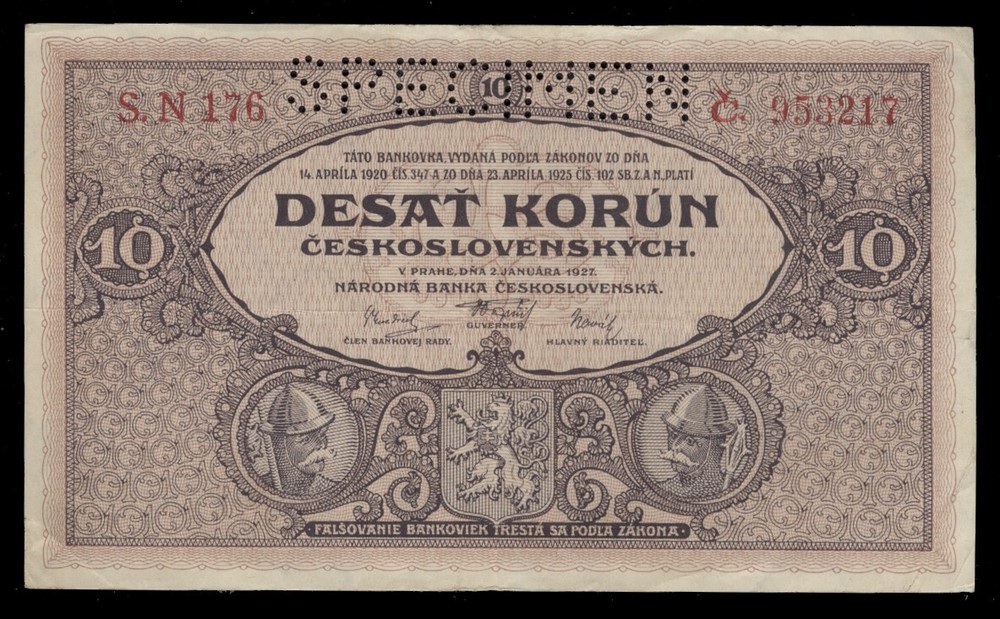 Czechoslovakia P20a, Specimen Banknote