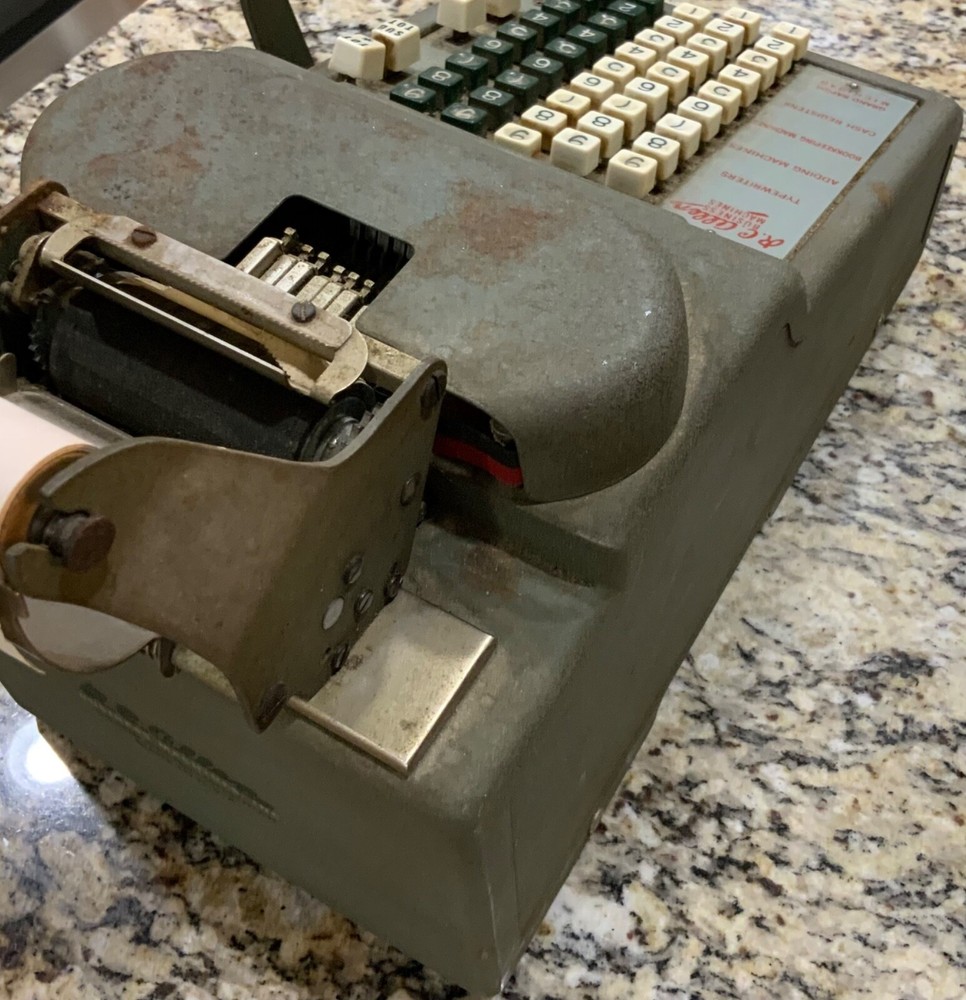 Vintage RC Allen Business Adding Machine Model Adding Machine with Hand Crank