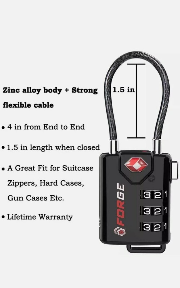 TSA Approved Cable Luggage Locks, Re-settable Combination with Black 2 Pack