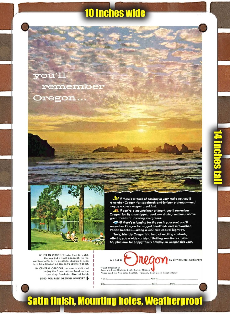 Metal Sign - 1955 You'll Remember Oregon. - 10x14 Inches