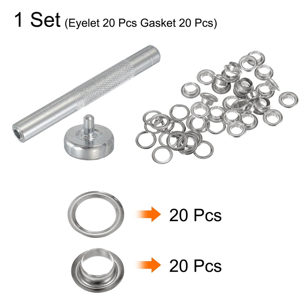 20Set Grommets Eyelets Kit 6mm Copper Eyelets with Setting Tool Silver