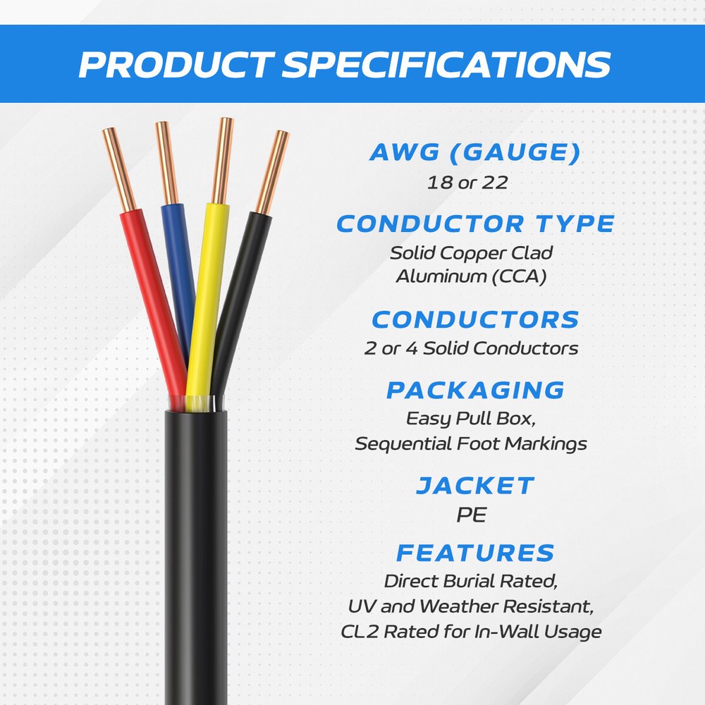 Alarm Cable 500ft 18/4 Solid UTP CCA CL2 Outdoor Security System CCTV