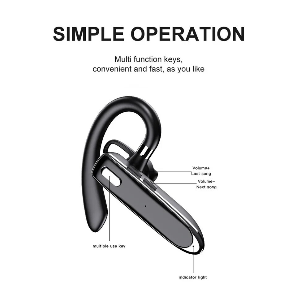 Wireless Bluetooth Headset Rechargeable With Voice Command Noise Cancelling Mic