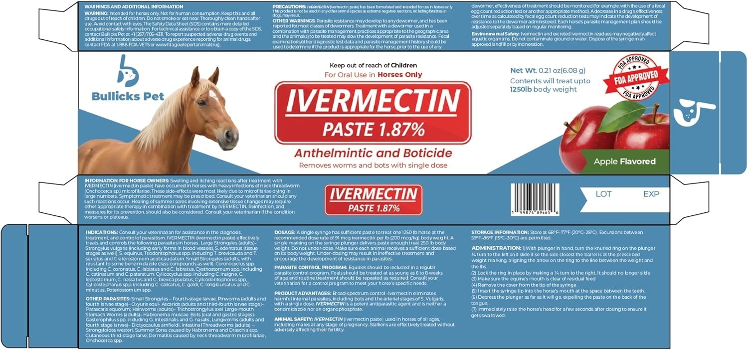 4 Pack New Paste Horse Dewormer Apple Flavor Exp 1/28 Free Shipping USA Bullicks
