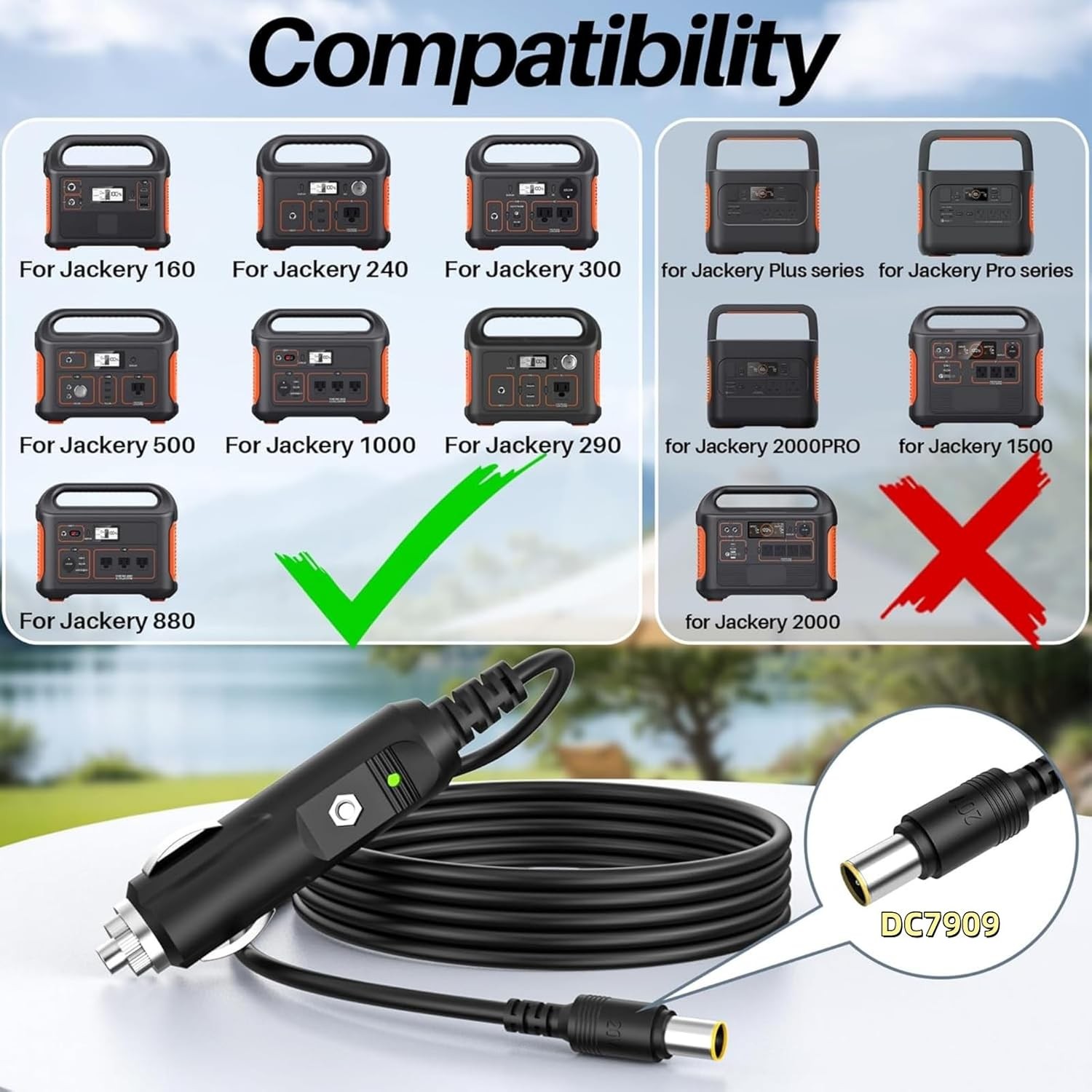 12V/24V Car Charger Cable, Compatible With Jackery Portable Power Station...