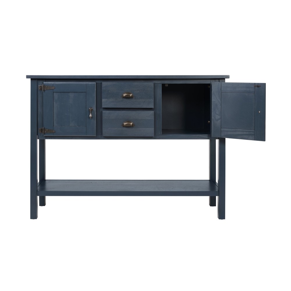 46'' Retro Solid Wood Sideboard Console Table w/Bottom Shelf & Storage Cabinets