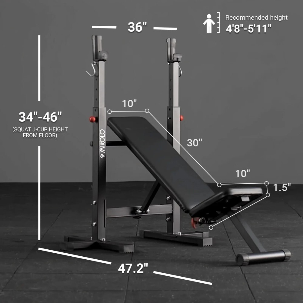 Mikolo Adjustable Weight Bench, 660LBS Foldable Bench Press with Squat Rack