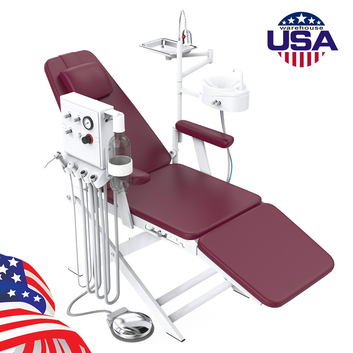 Silla portátil Dental+cubo de saliva+ turbine LED Light unidad dental portatil