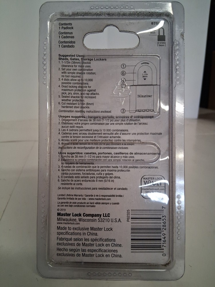 Master Lock Padlock Set & Reset Your Own 4 Digit Combination Lock 875DLF