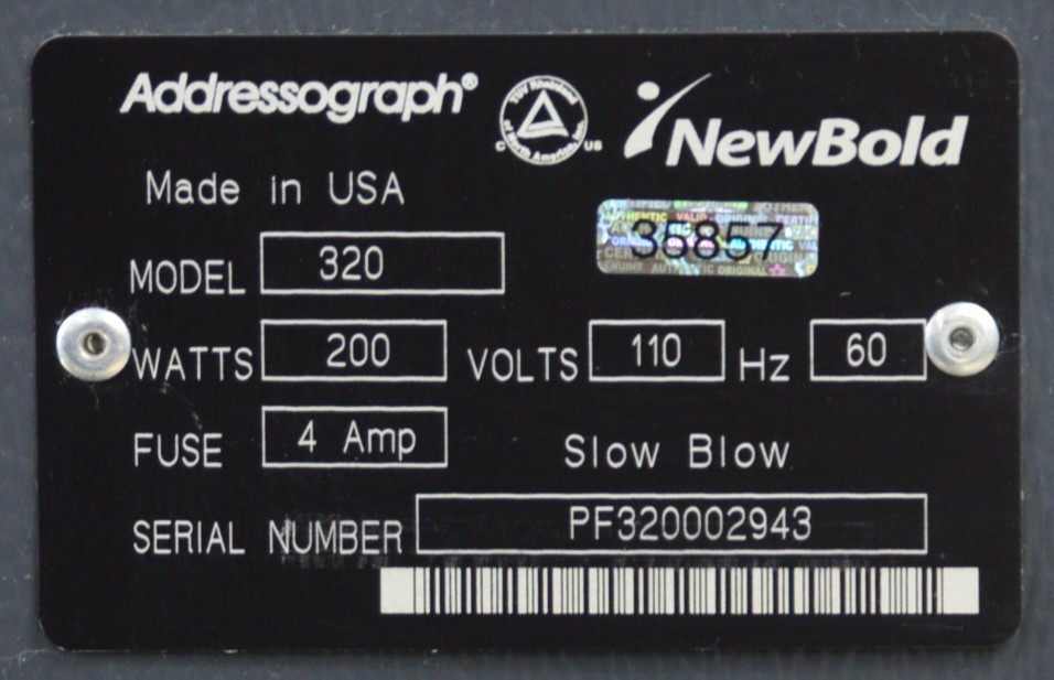 NewBold Adressograph 320 Embossing Machine With Case