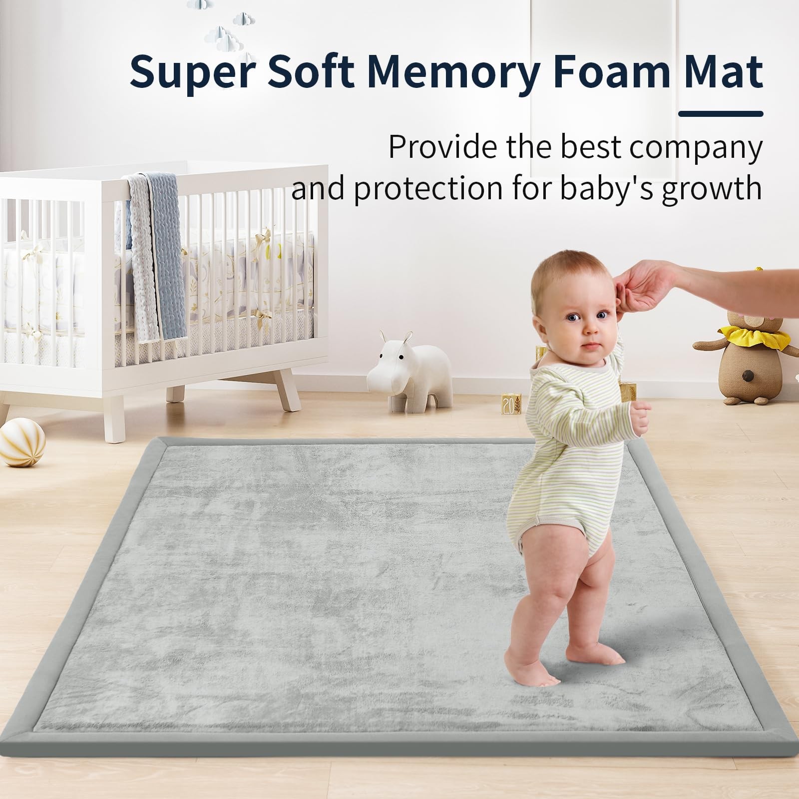 Baby Play Mat for Floor 1.3" Thick Memory Foam 50x50 Soft Velvet Playpen Mat ...