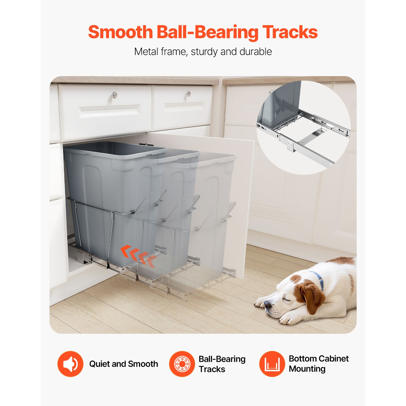 35QT Pullout Waste Container Under Cabinet Kitchen Garbage Bin Trash Can