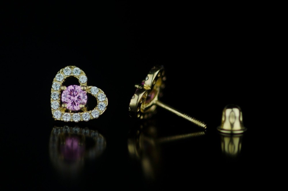14k Solid Yellow and White Gold Heart Stud Earrings