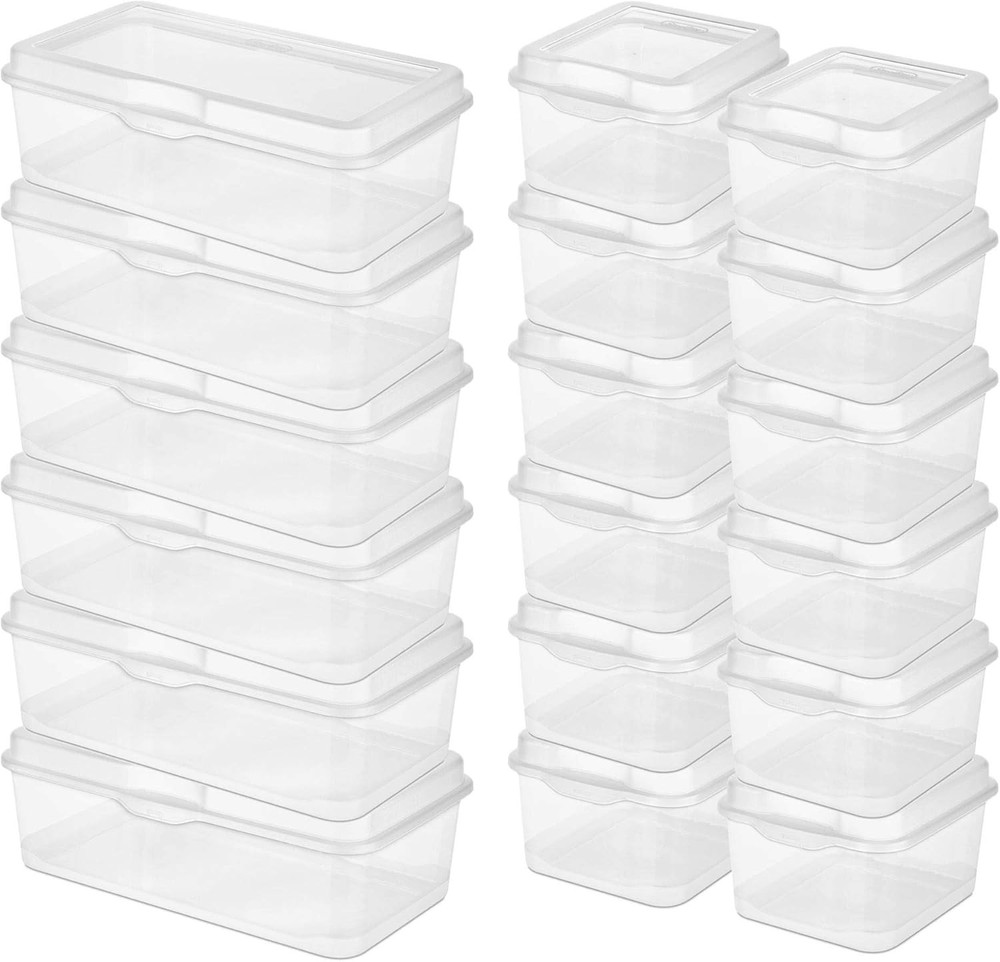 6-Pack Rectangular Large & 12-Pack Square Small FlipTop, Clear Storage Box