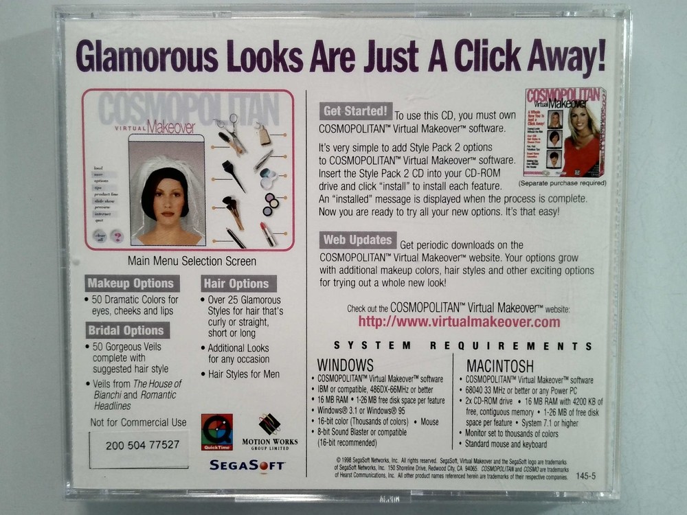 COSMOPOLITAN Virtual Makeover Style Pack 2 CD-ROM Software Windows Mac PC