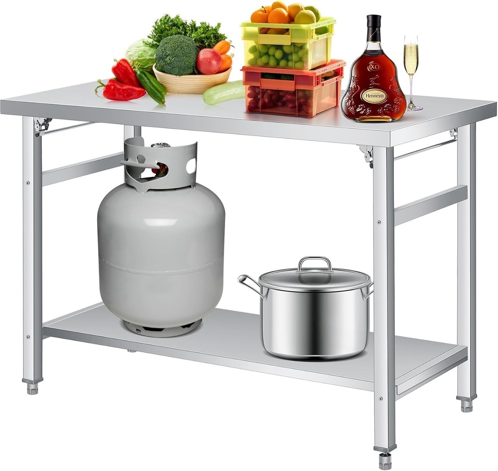 48"×24" Foldable Stainless Steel Table, Commercial Prep Table with Undershelf
