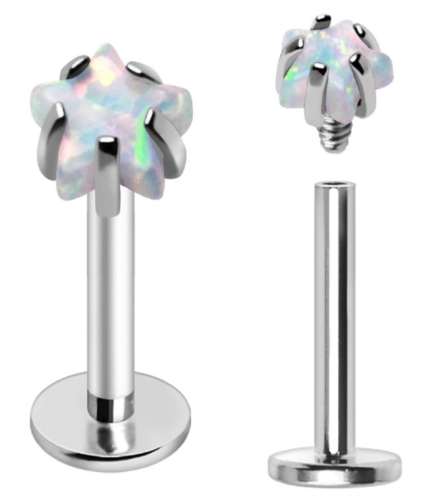 16 Gauge Labret Monroe Piercing with White Opal Star Top
