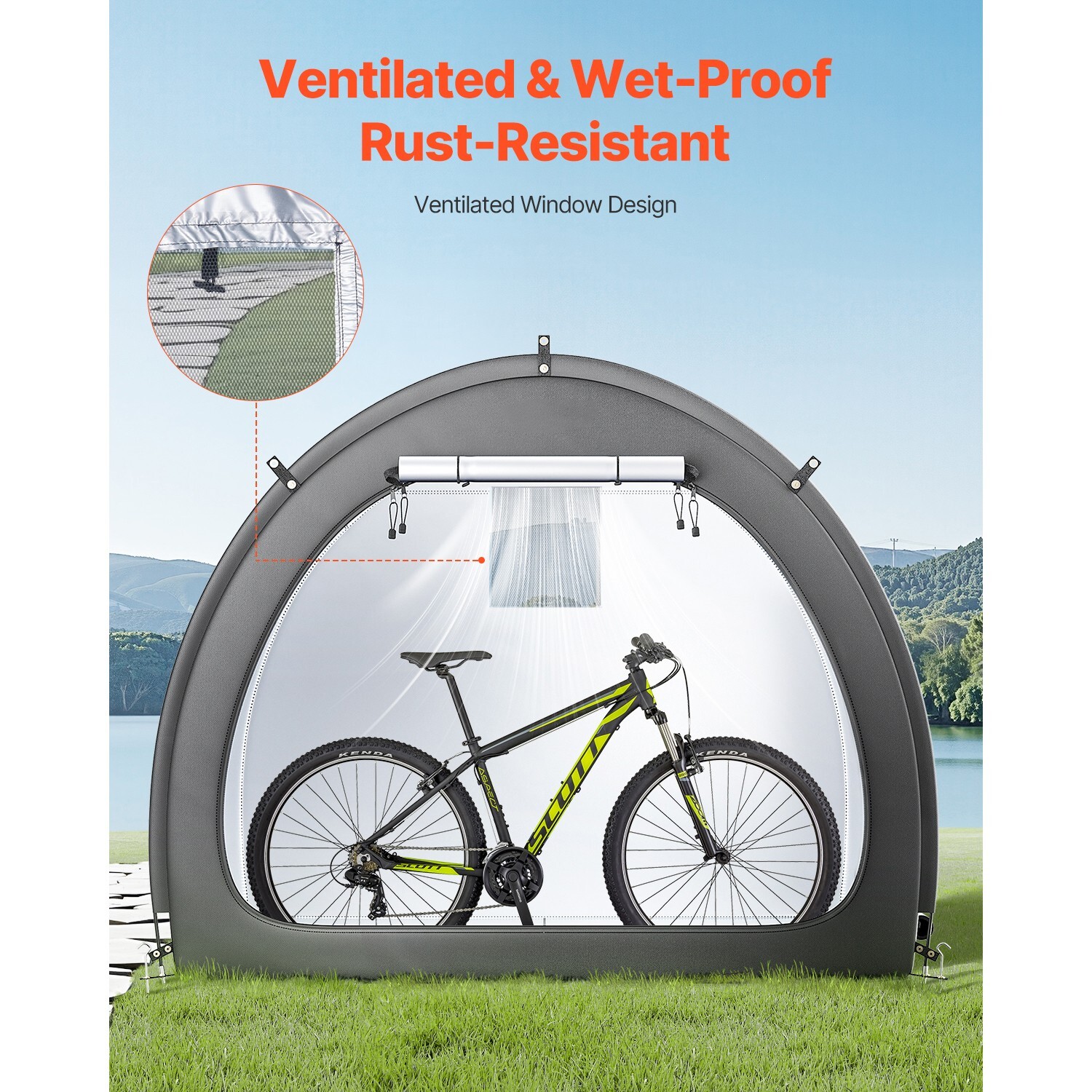 Outdoor Bike Storage Tent Fan-Shaped Dual-Door Bike Tent Shed for 4 to 5 Bikes