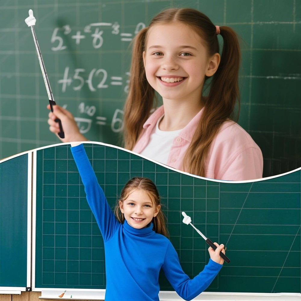 2Pcs Telescopic Teachers Pointer, Mini Pointer Finger Retractable, Black