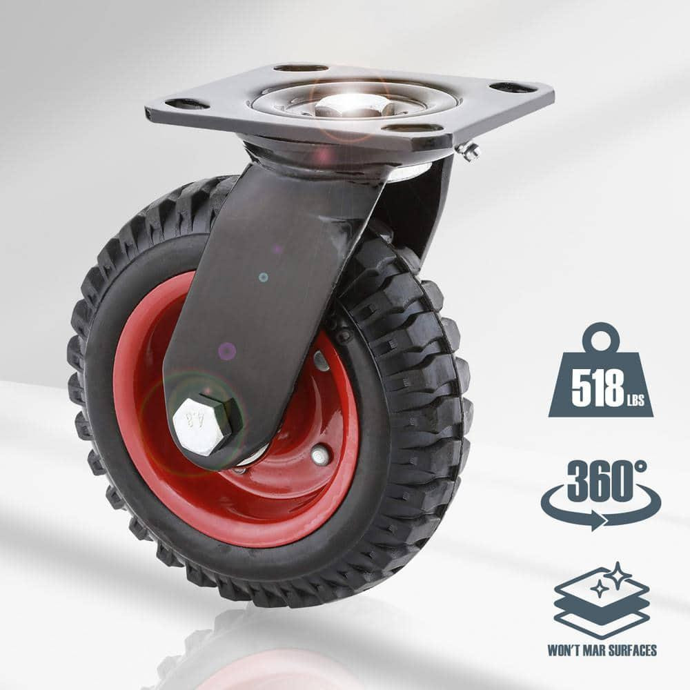360° Swivel Heavy-Duty Industrial Caster Knobby Threaded 8" Wheel All-Terrain
