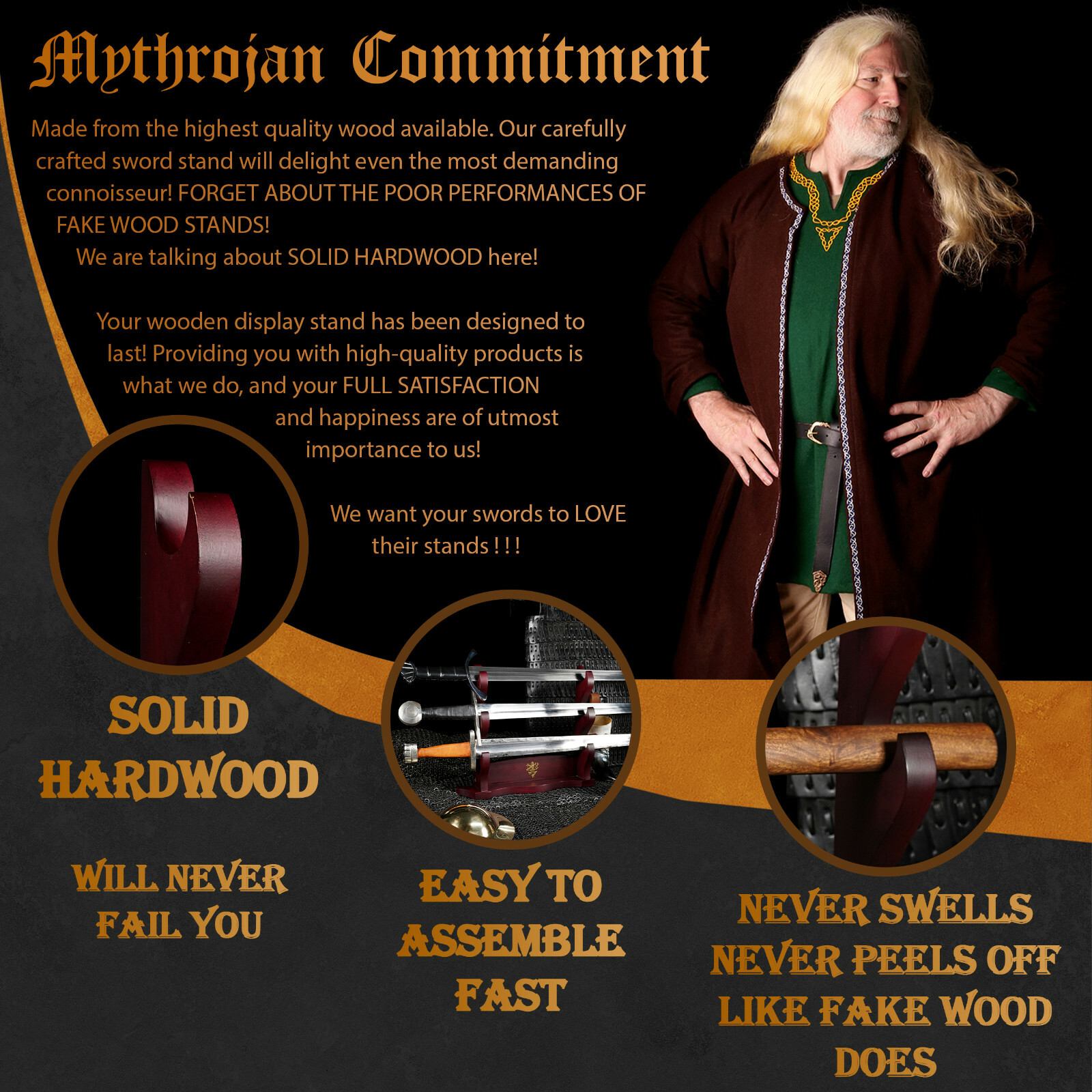 3 Tier Wooden Sword Stand Samurai Katana Rack Bracket Holder Table Mount Display