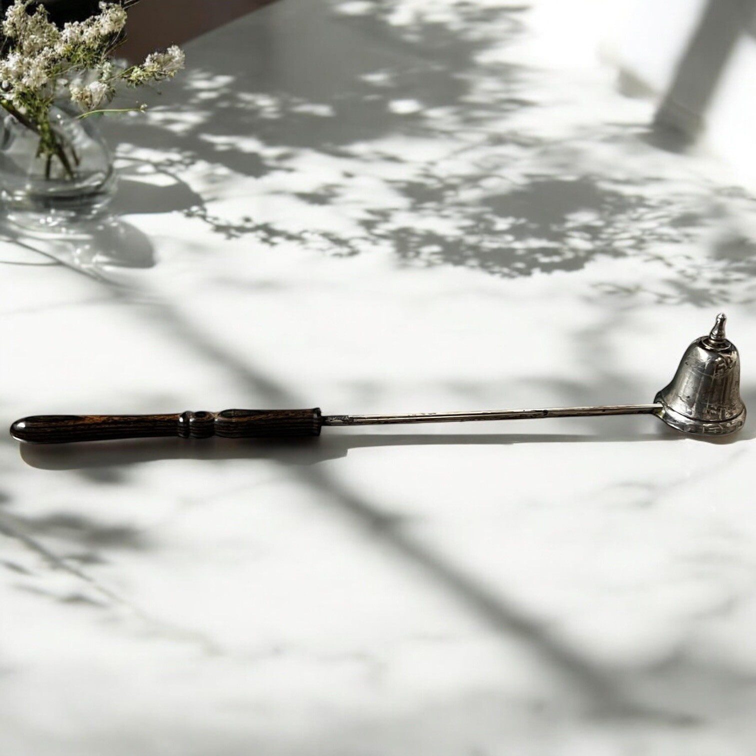Vintage WEB Sterling Silver Candle Snuffer Bell Style Top Wood-Turned Handle
