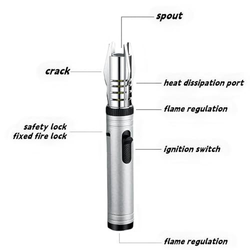 Torch Lighter, Refillable Butane Windproof Jet Lighter with Safety Lock Silvery