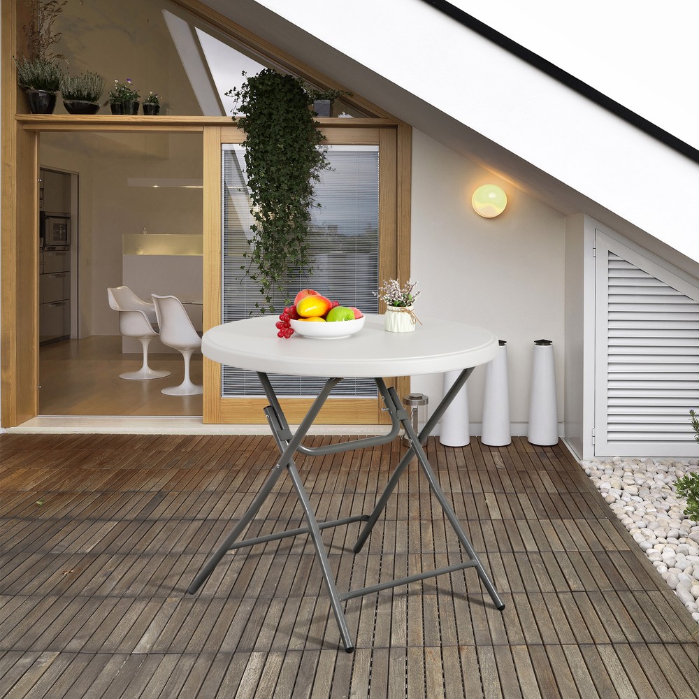 32" Portable Folding Table Round Dining Card Table Plastic Tabletop Metal Frame