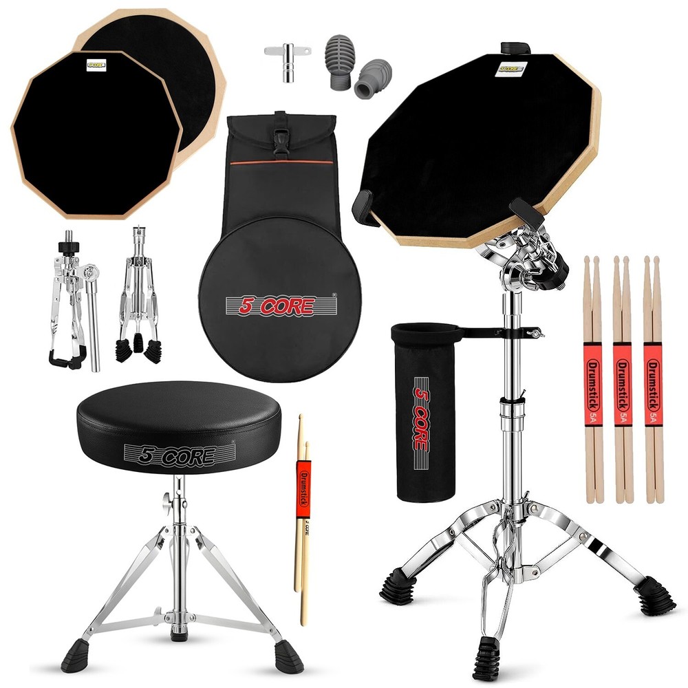 5Core Drum Throne + Drummer Practice Pad Combo Kit Height Adjustable Padded Seat