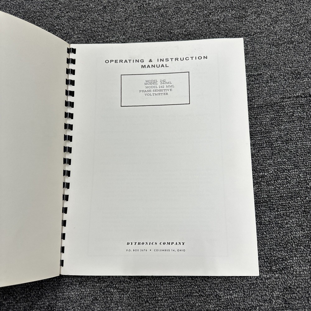 Dytronics Models 242, 242ML, 242MML Phase Sensitive Voltmeter Operation Manual