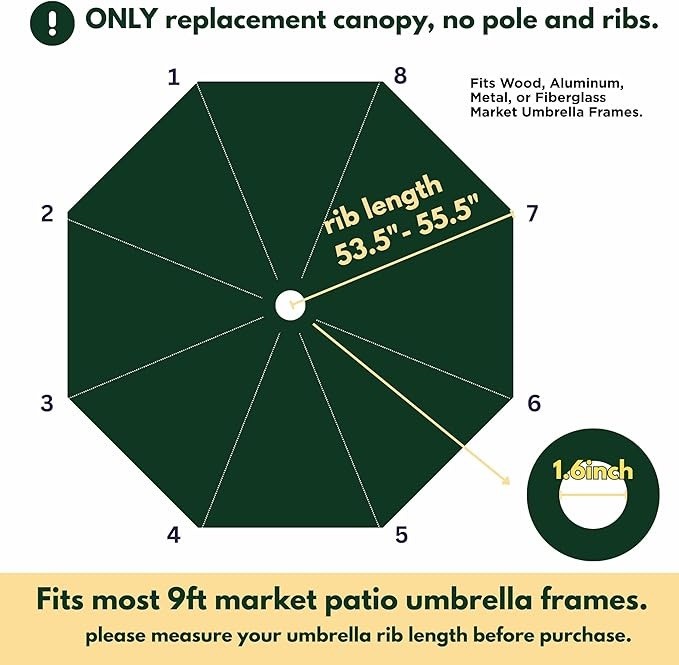 9ft Patio Umbrella Replacement Canopy top cover 8 ribs Waterproof UV