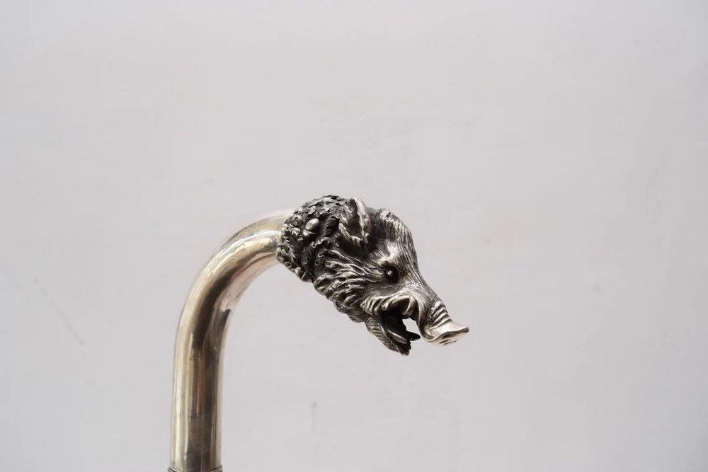 Silver Walking Stick Boar - Head Boar Silver Statue - Cane Silver