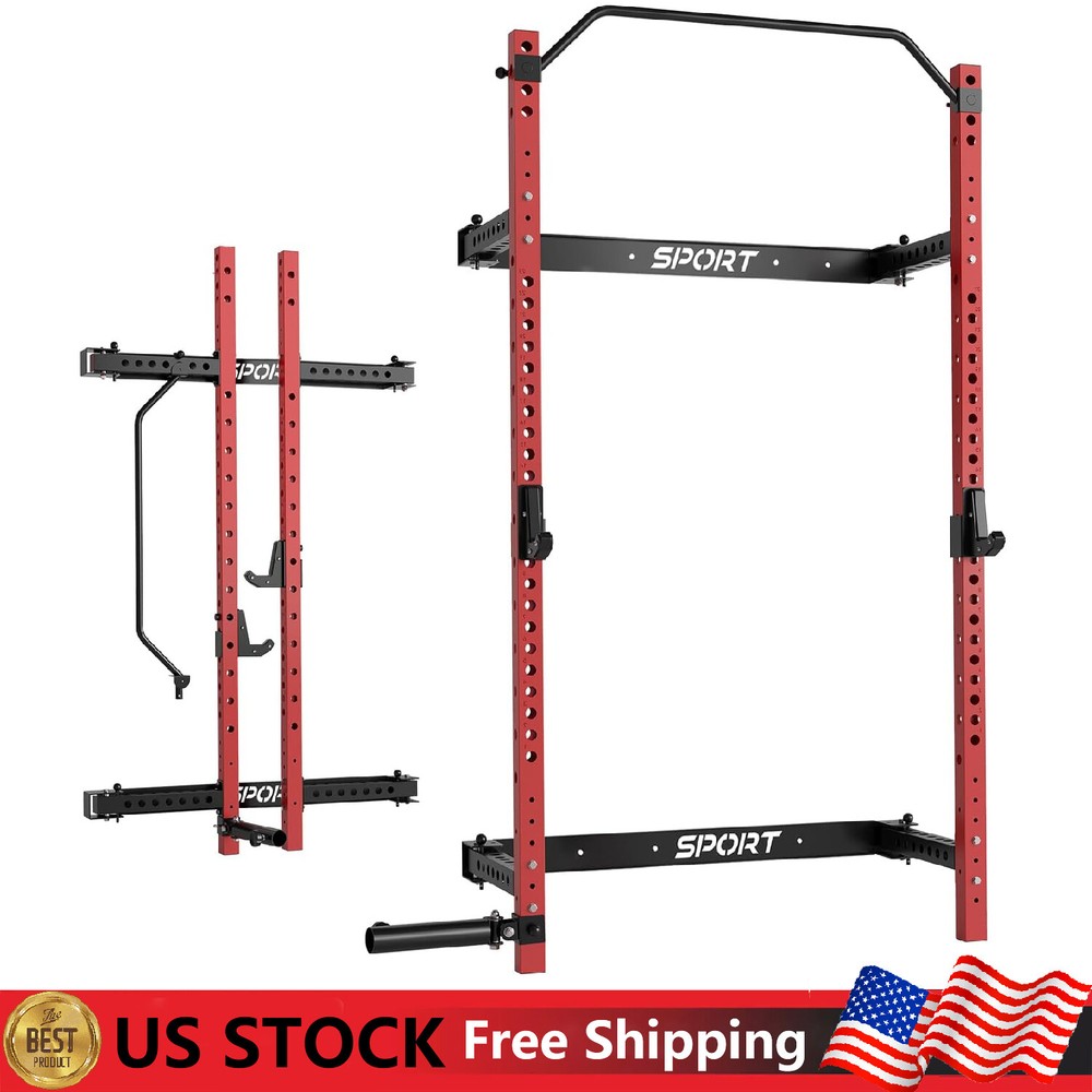 Power Cage Power Rack 1000LBS Folding Squat Rack Workout with J-Hook Pull Up Bar