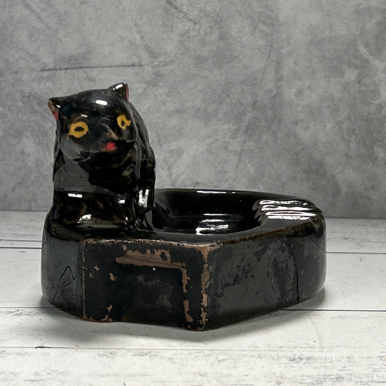 Vintage MCM Ceramic Black Bear Ashtray National Forest Japan 1950s Tobacco