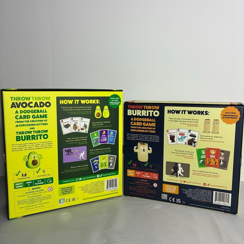 Throw Throw Burrito and Avocado Set of 2 Party Games Exploding Kittens Complete