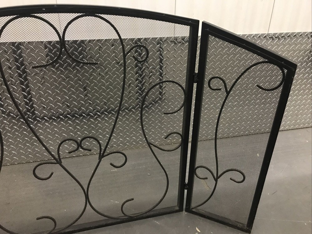 Fireplace Screen Antique Scroll Design Hinged 3 Panel