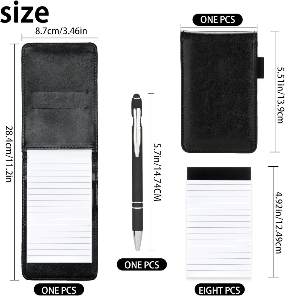 10 Pack Small Notepad Holder 3x5 Pocket Notebook with Pen Black Plain Leather PU