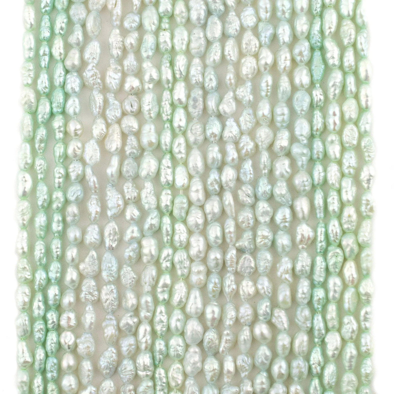 Pistachio Green Vintage Japanese Rice Pearl Beads 4mm Oval 16 Inch Strand